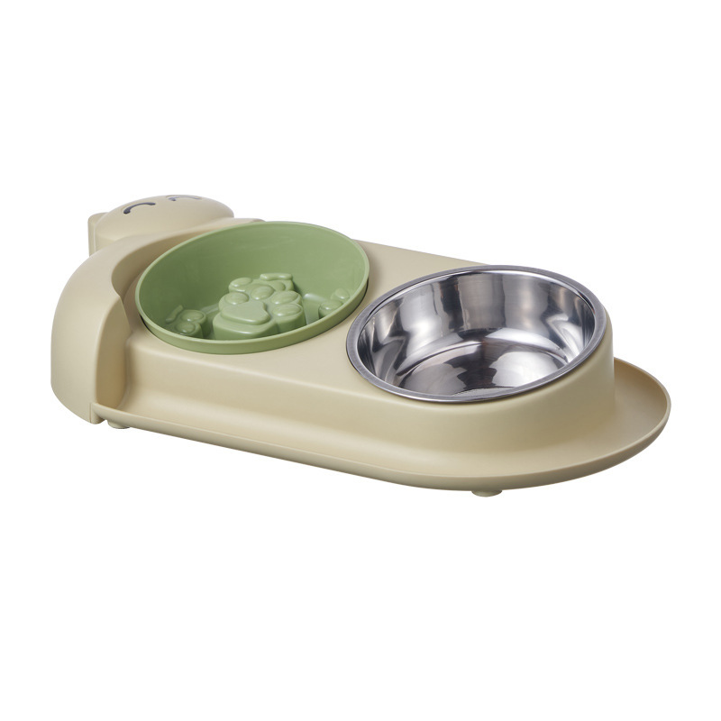 Multi-functional pet double-bowl cartoon with stainless steel bowl, pet feeding utensils, pet water and feeding two-in-one anti-slip bowl Item Picture