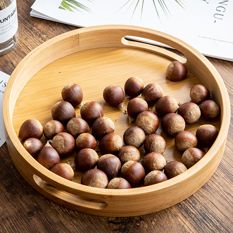 Bamboo trays, creative Japanese-style baking, double-ear hand-held round tea trays, household tea sets, small tea trays wholesale Specification drawing