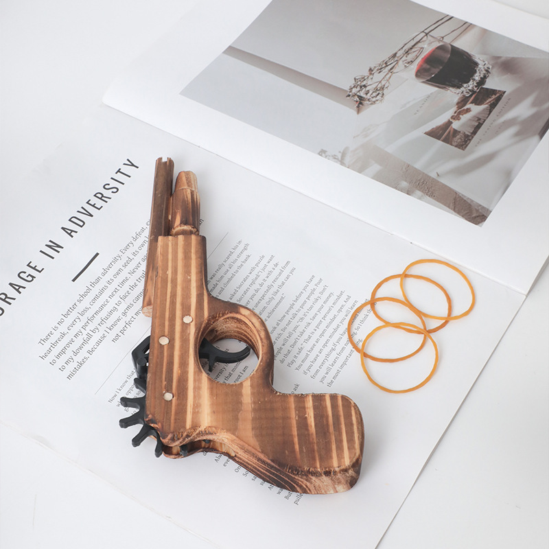 Wooden toy gun, children's traditional nostalgic battle game, boy's birthday gift, educational rubber band wooden gun Specification image