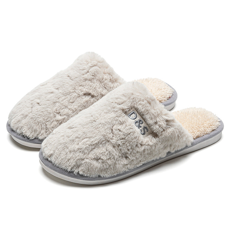 棉拖鞋防滑女家用情侣毛毛地板拖鞋秋冬家居毛绒男士棉拖鞋秋冬白底实物图