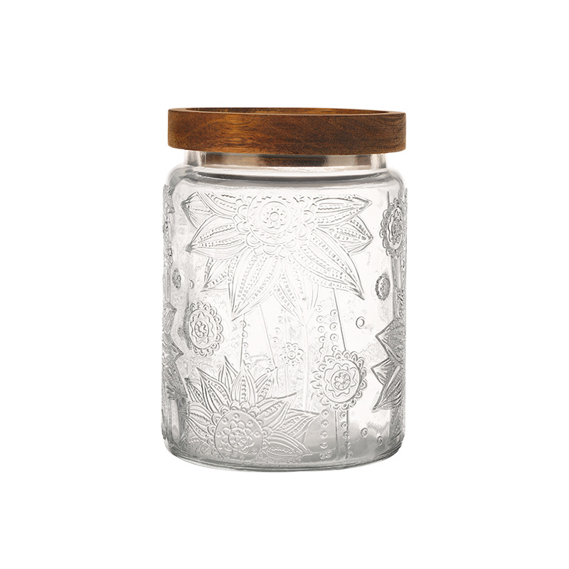 Nordic-style retro patterned glass sealed jar, high appearance level glass jar, kitchen storage jar, dried fruit and snack storage jar Item Picture