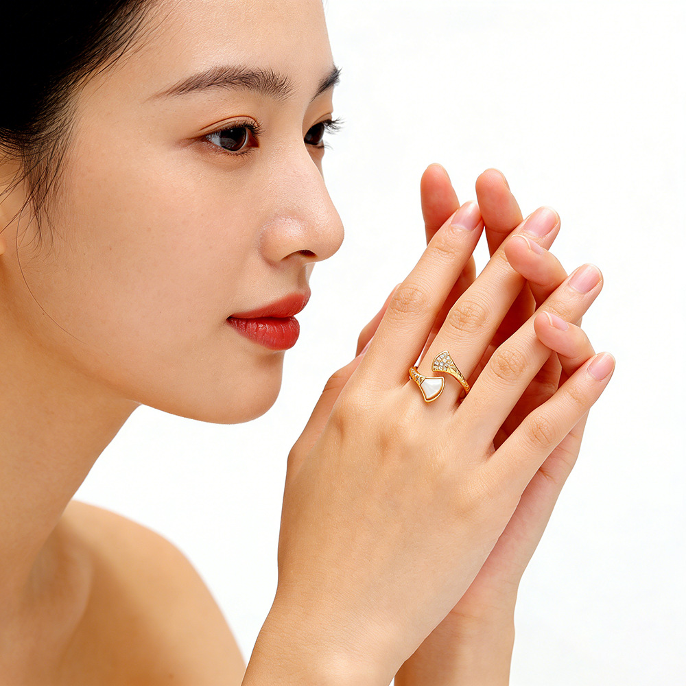 Hyacinth high-end fan-shaped shell ring for women, 2026 new trendy ring, fashionable, light luxury, elegant and high-end open ring Specification image