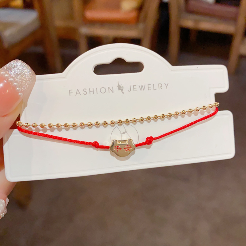 新年款红色双层平安锁手绳气质时尚简约独特设计感手链个性手饰品