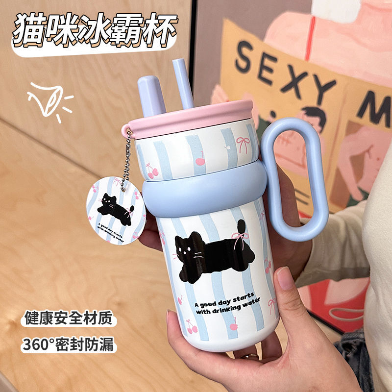 Large-capacity insulated cup for girls, new office water cup, giant student, high appearance level, with handle straw cup Specification image
