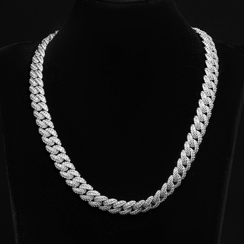 欧美嘻哈热卖双排嘻哈泡泡满钻古巴链莫桑项链饰品高级感男士首饰