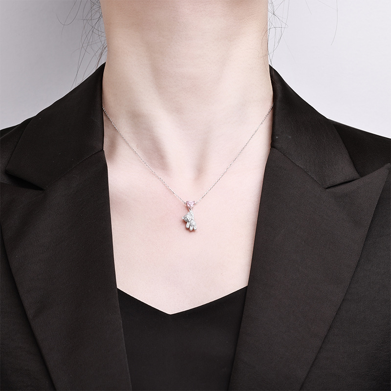 New cross-border best-selling bear necklace for women, violent bear pendant, versatile and high-end, pure silver collarbone chain accessory wholesale Specification image