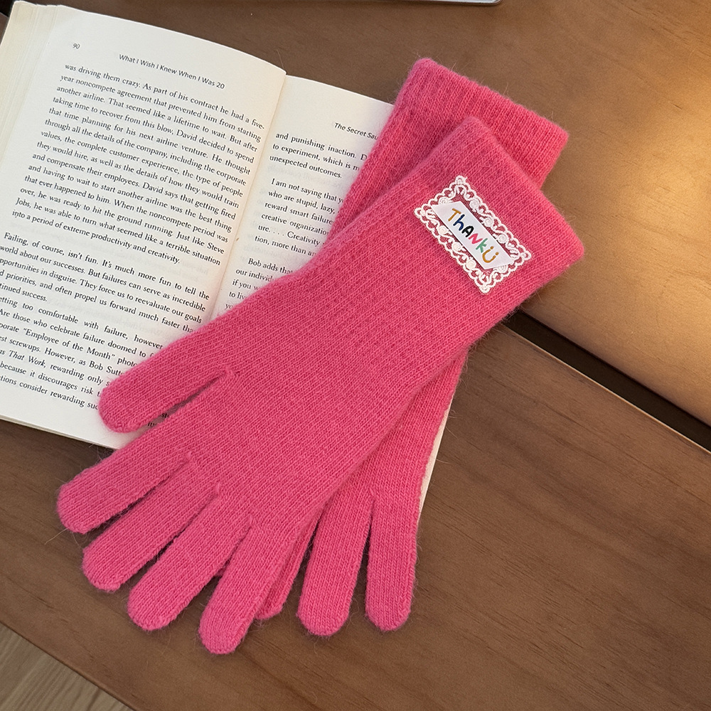 New solid-color, simple rabbit fur gloves for women, winter touch screen, thickened warm and cold-proof knitted gloves, student trend Application Scenario