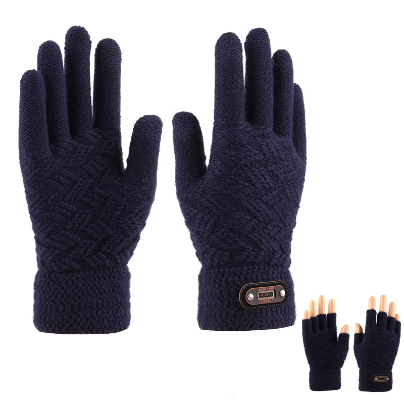 The manufacturer is clearing out knitted touch screen gloves. Winter men's full-finger Korean-style fleece thickened warm half-finger gloves Specification image