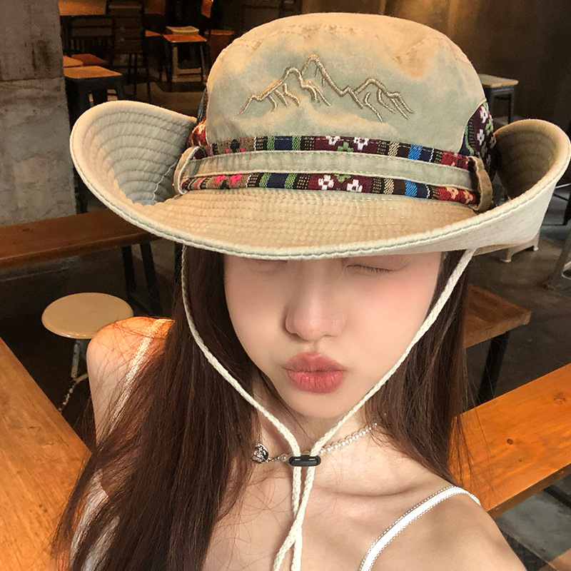 西部旅游牛仔帽女夏季户外大帽檐渔夫帽显脸小防晒帽遮阳登山帽子细节图