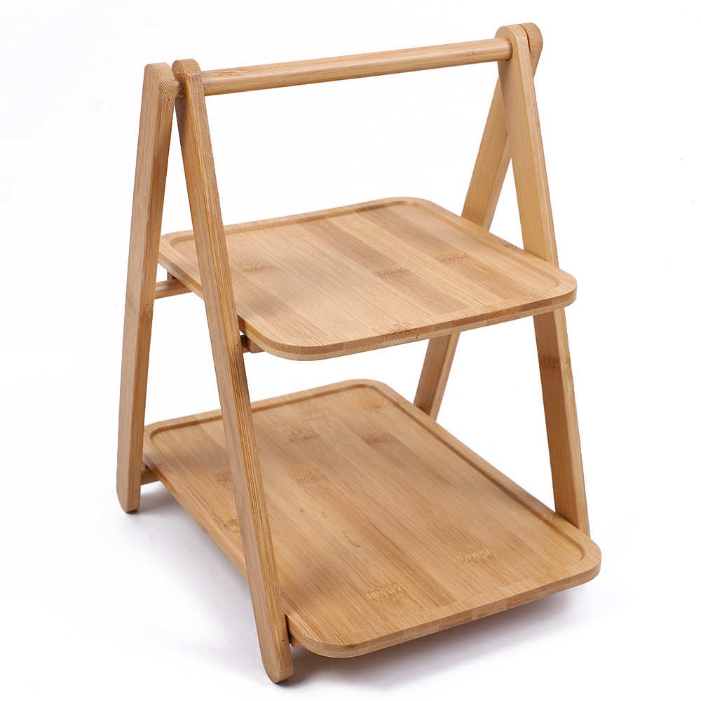 Double-layer bamboo and wood shelf, fruit cake, bamboo layered display rack, afternoon tea, dessert, sushi tray, pastry rack Item Picture
