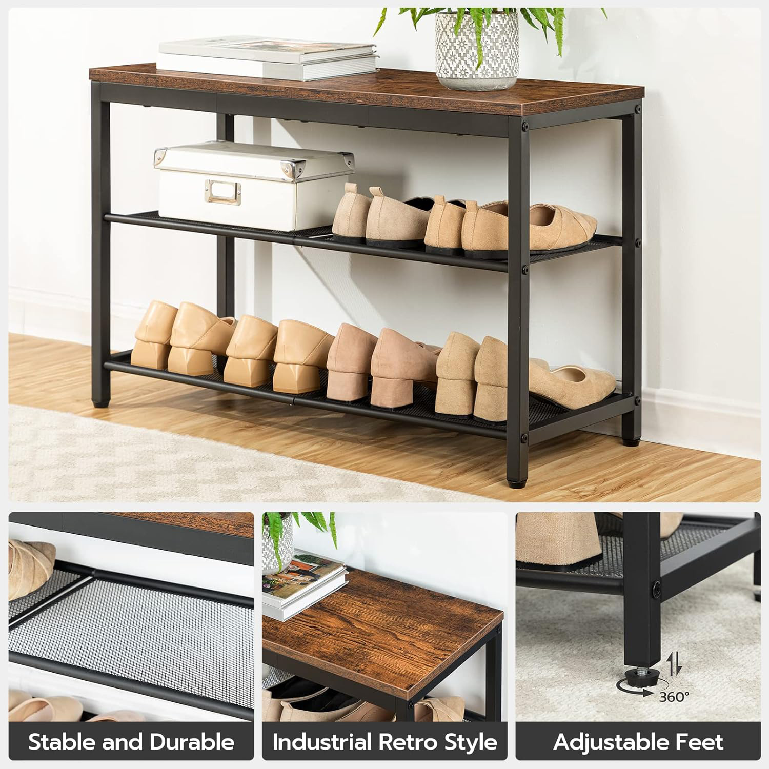 This is a best-selling shoe cabinet on Amazon's cross-border e-commerce platform, featuring a three-layer inclined multi-functional iron-wood combined disassemblable and storage shoe rack details Picture