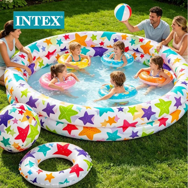 跨境INTEX59460充气游泳池游泳圈沙滩球双环水池套装儿童家用戏水