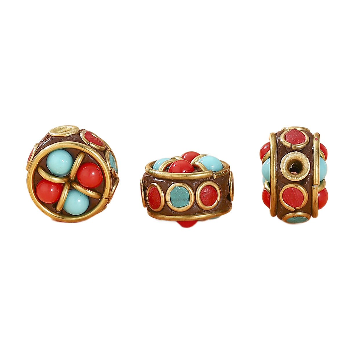 Retro Tibetan-style Nepalese barrel beads inlaid with red and blue agate DIY handcrafted jewelry accessories, bead divider waist beads Item Picture