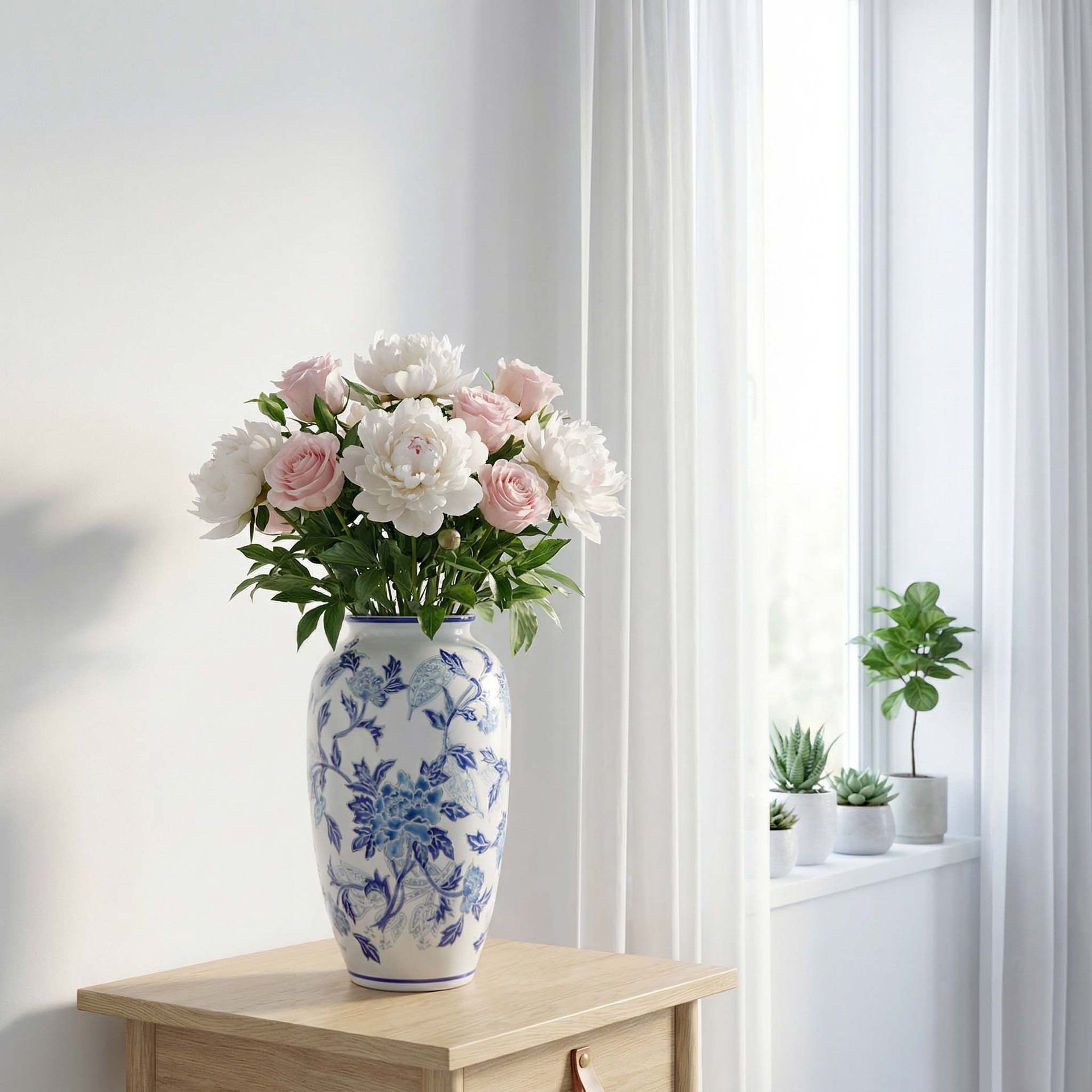 Ceramic vases, high-end blue and white porcelain home decorations, entrance hall and living room ornaments, hotel creative handicrafts details Picture