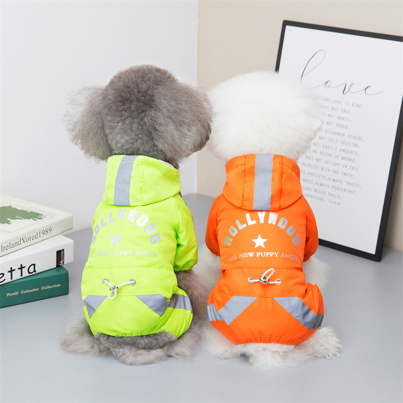 Pet casual raincoat, small and medium-sized Teddy, Bichon, Corgi dog breathable, comfortable, waterproof, reflective four-legged raincoat