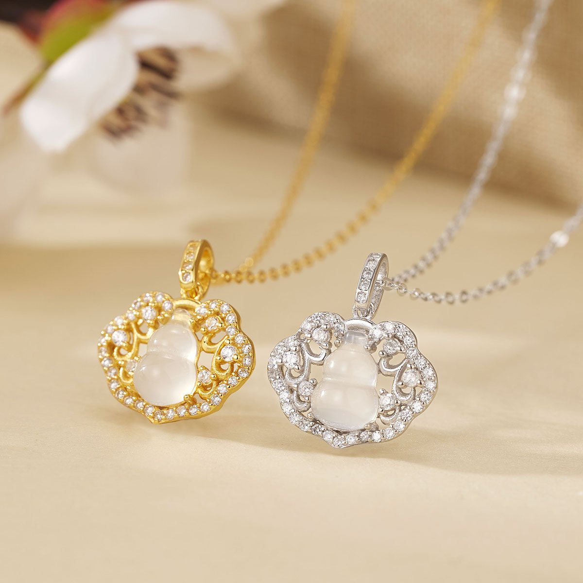 S925 Silver Ruyi Natural chalcedony Gourd Pendant, New Chinese style collarbone chain, Fortune and Peace Lock Manufacturer wholesale details Picture