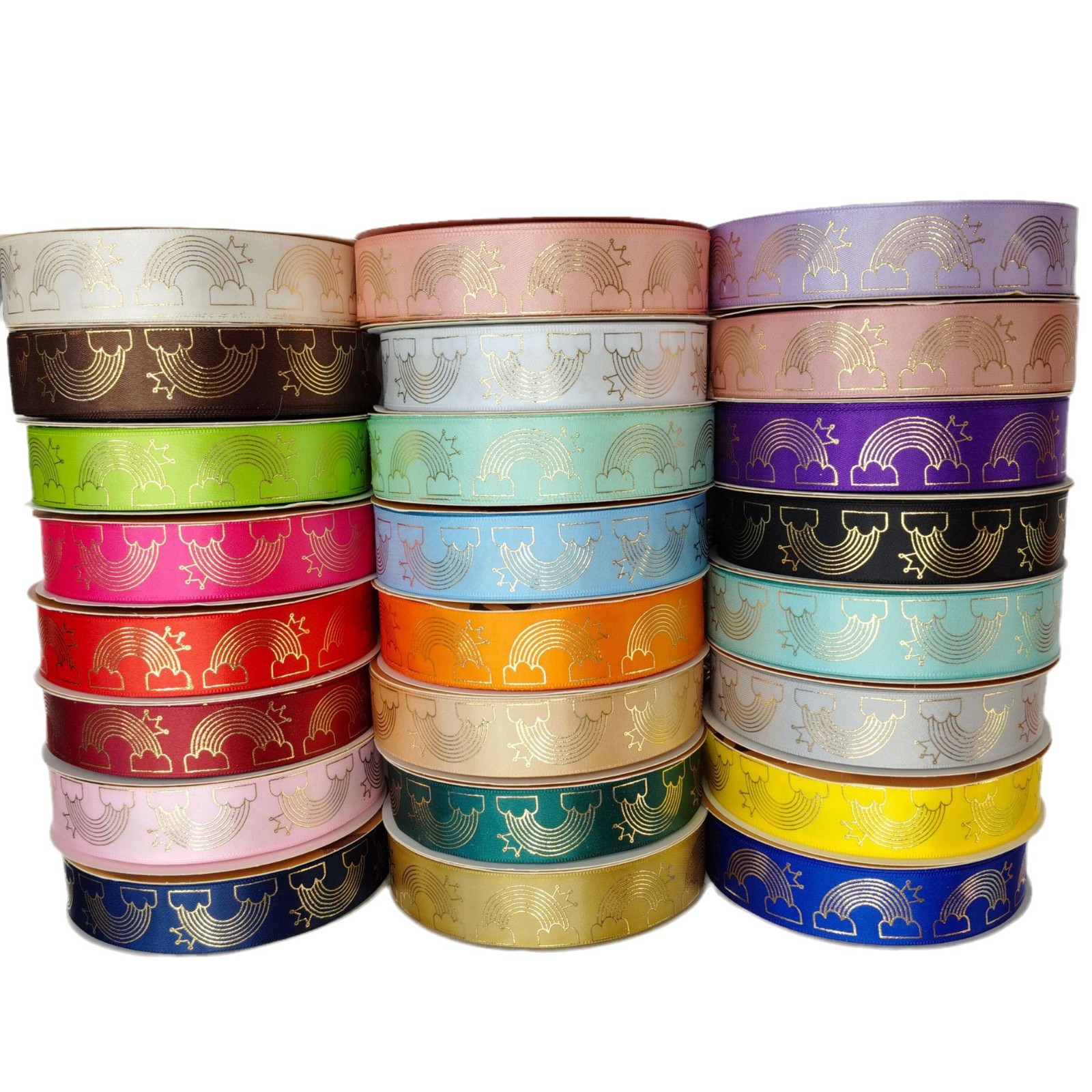 Best-selling gold embossed laser bow DIY ribbon 2.5CM New rainbow ribbon bar tray gift packaging ribbon Item Picture