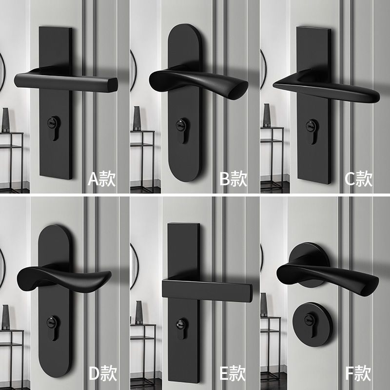 Black door lock, universal bedroom type household magnetic silent split door lock handle, minimalist interior door lock complete set details Picture