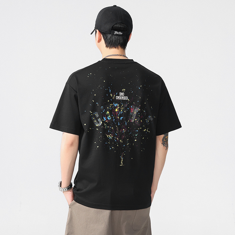 Summer new graffiti painting loose short-sleeved T-shirt for men 2025 Thin casual printed half-sleeved T-shirt details Picture