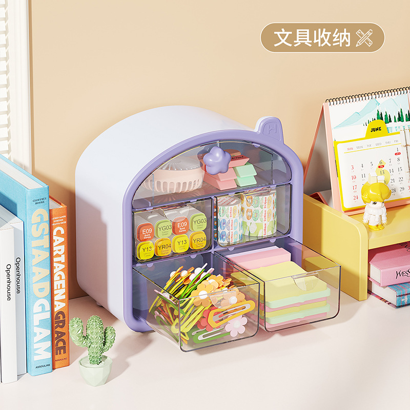 Desktop multi-functional drawer-type storage box, student dormitory cosmetics and stationery large-capacity organization box, dust-proof box Application Scenario