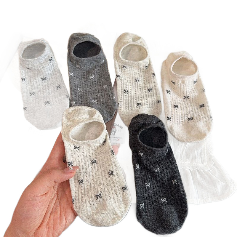 Bowknot ins women's socks, boat socks, shallow mouth, summer thin, anti-slip, non-dropping and invisible breathable women's socks details Picture