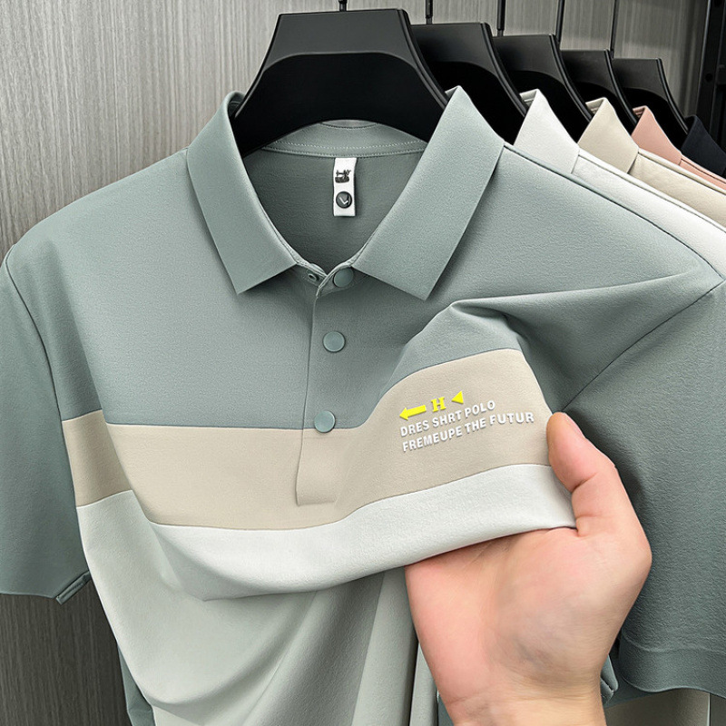 Ice silk short-sleeved T-shirt men's lapel top 2026 Summer Casual Business half-sleeved Polo shirt Loose casual top details Picture