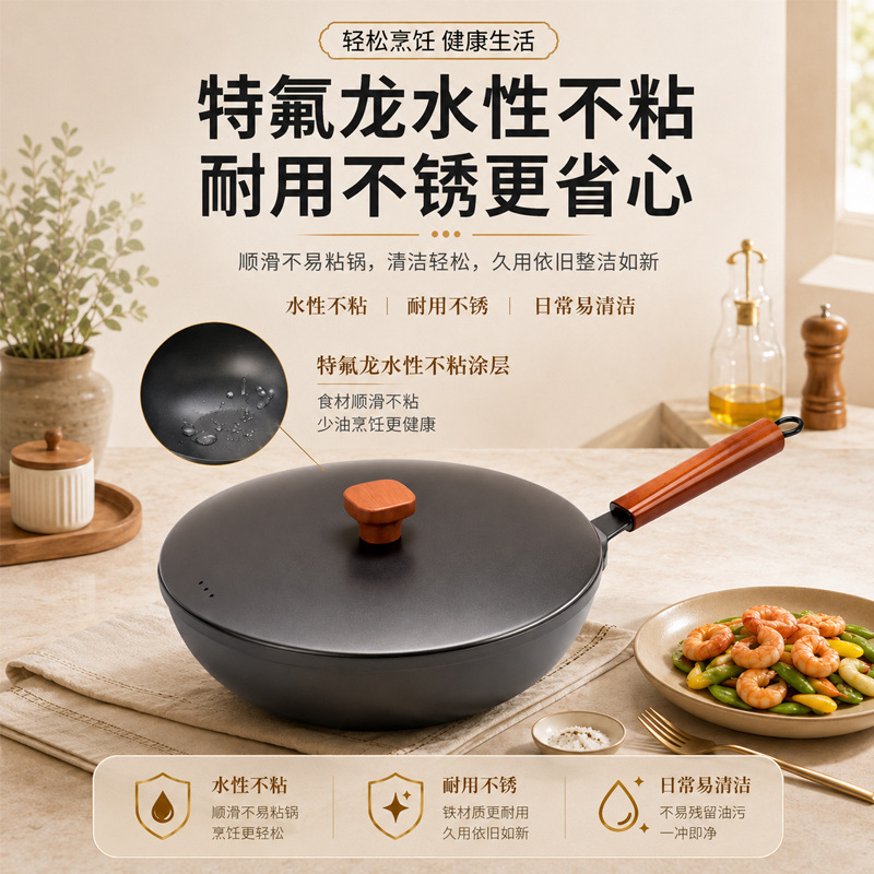 King prestige sartén antiadherente set de 3 piezas wok doméstico sartén sartén de 3 piezas sartén de hierro antiadherente sartén de regalo details Picture