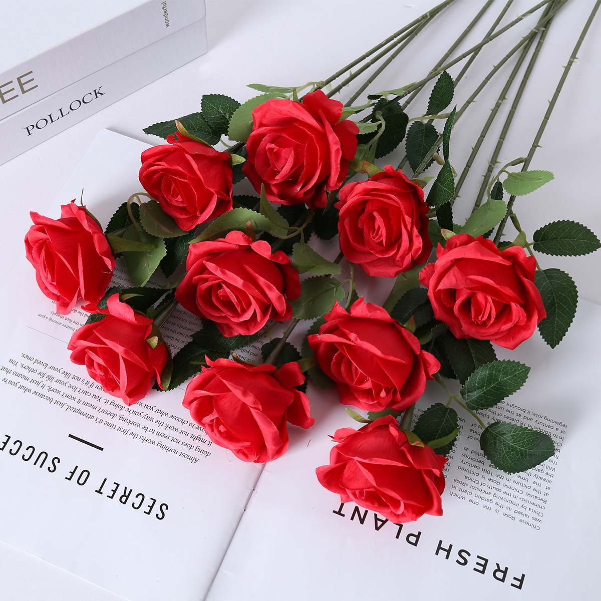 仿真绢布玫瑰花单支假花人造花 婚庆家居情人节装饰高级感花束墙细节图