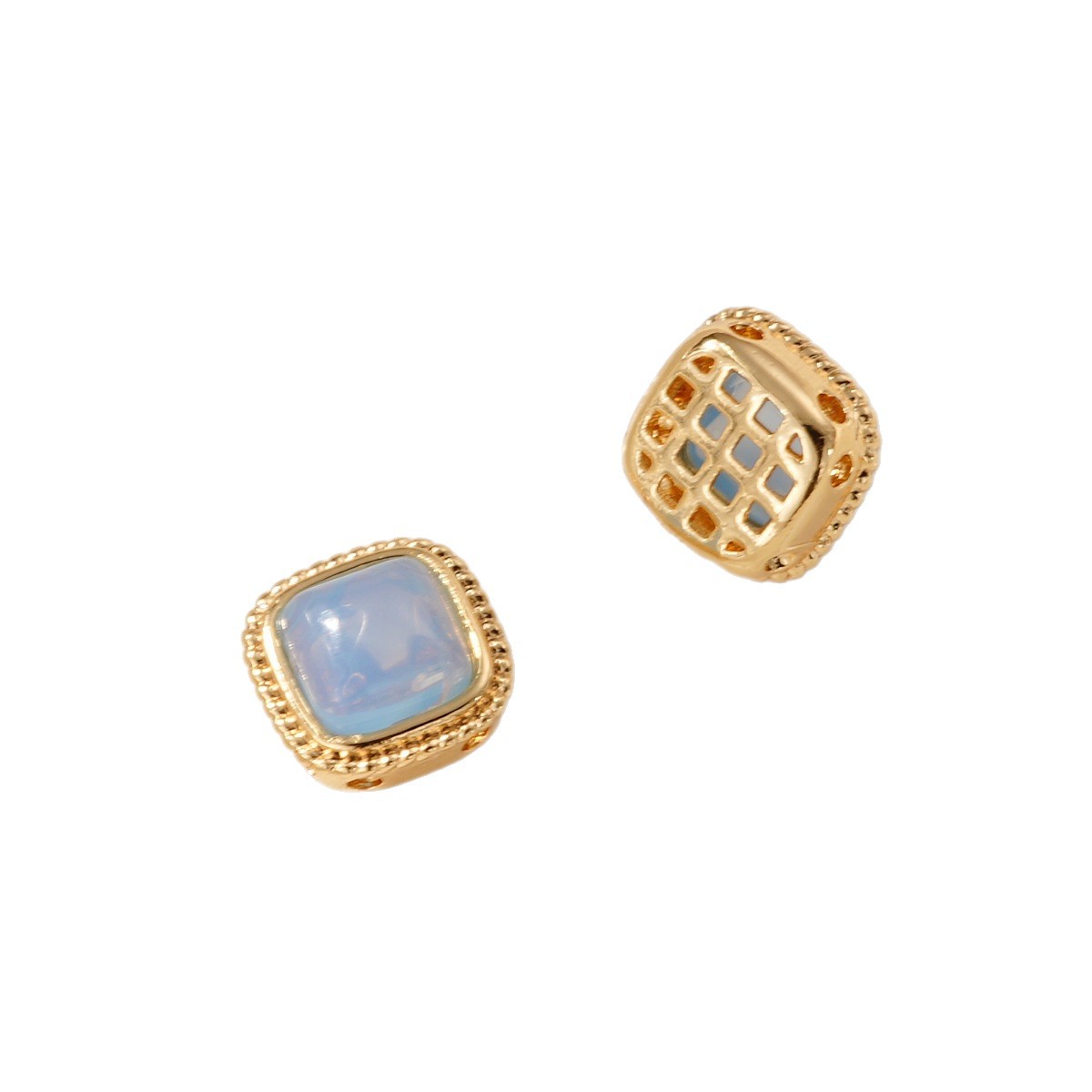 Zircon turquoise aquamarine beads, copper plated with real gold, color retention, high-end style bracelet, necklace clasp DIY accessory Item Picture