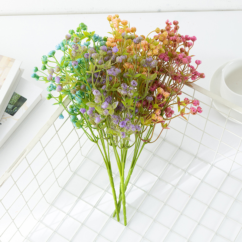 Wholesale of simulated 5-fork plastic baby's breath artificial flowers, outdoor green garden plants, artificial bowl flowers and grass details Picture