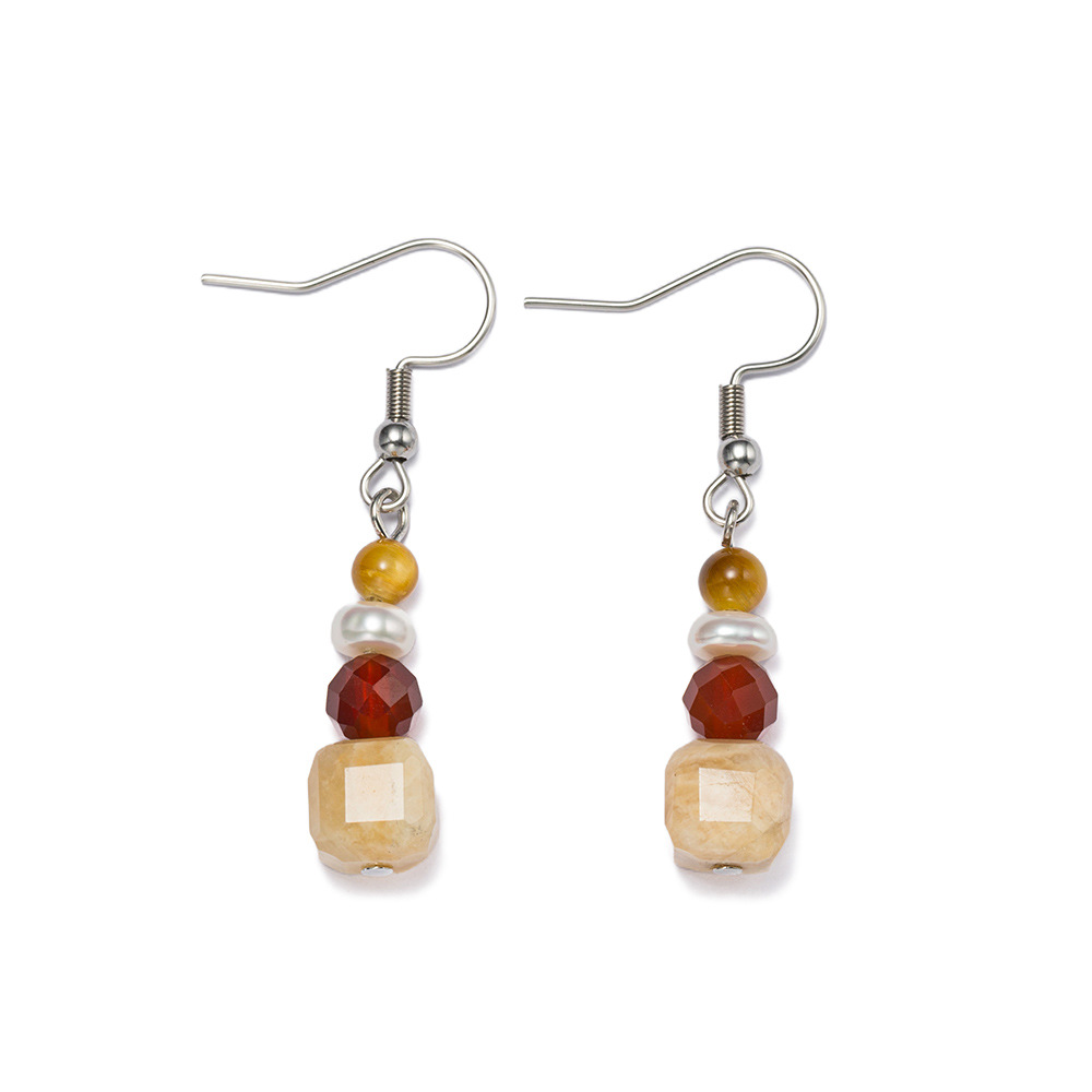 Piedra natural largo cuentas arco pendientes mujer dulce yuanyuan perla borlas orejeras verano moda earloop Specification image