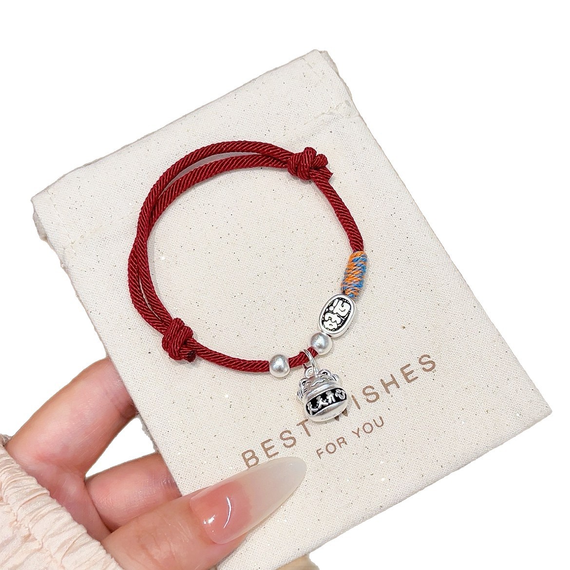 "Everyday Happiness Maneki Neko Zodiac Year Antique woven red rope bracelet, national trend Niche design, couple copper plated with hidden silver. Item Picture