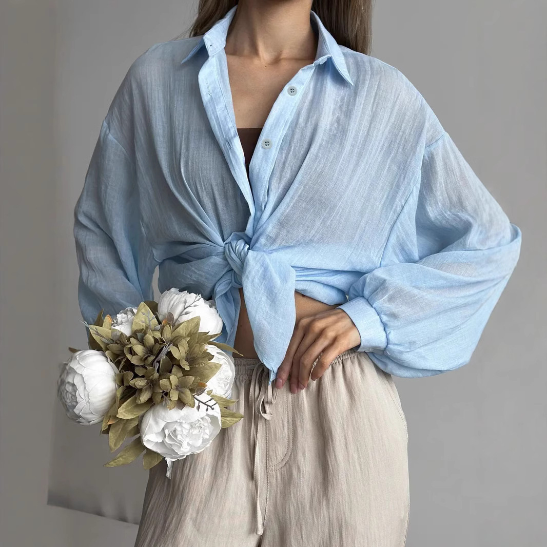This year, Amazon temu's new cross-border shirts, casual and fashionable solid-color women's clothing, are selling well in Europe and America Item Picture