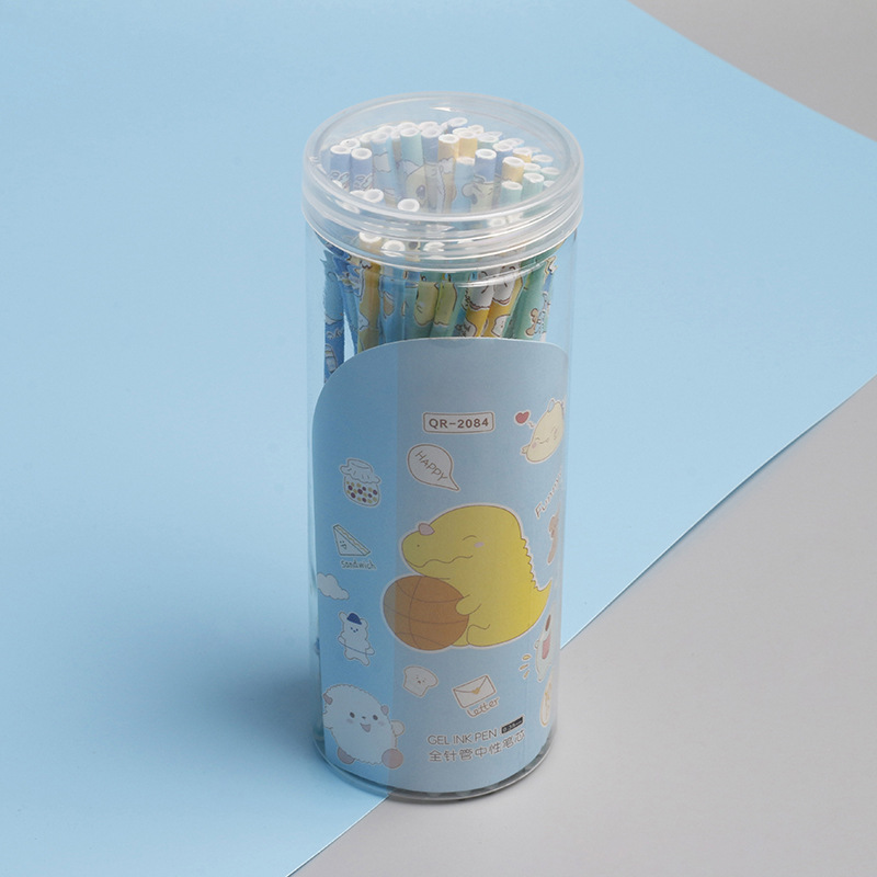 Wholesale of 100 barrel-packed gel pen refills with cartoon color printed rods and 0.5mm black refills details Picture