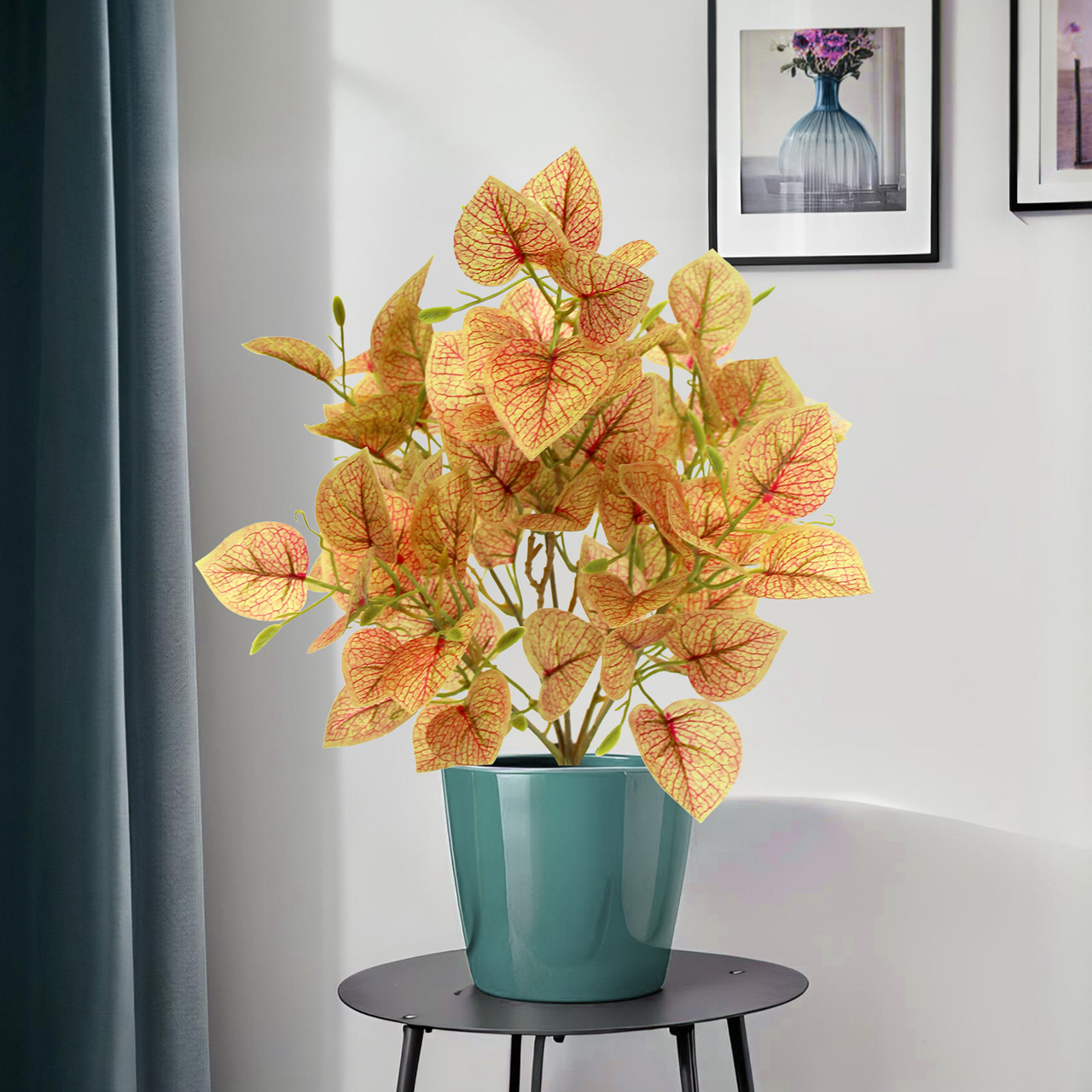 Artificial green plants, Perilla leaves, indoor multi-room desktop decoration, window display, outdoor garden landscaping, artificial bean leaves Application Scenario