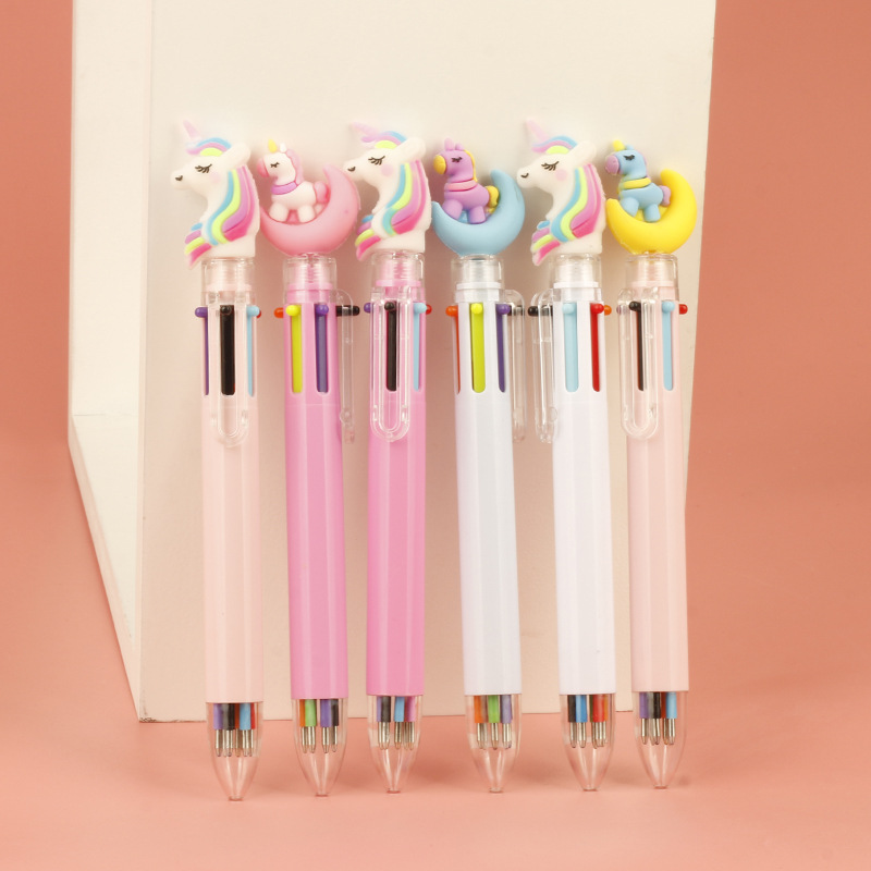 Creative 6-color pens, colored ballpoint pens, cute and girlish, cartoon pink pigs, unicorns, swans, magic wand stationery Application Scenario