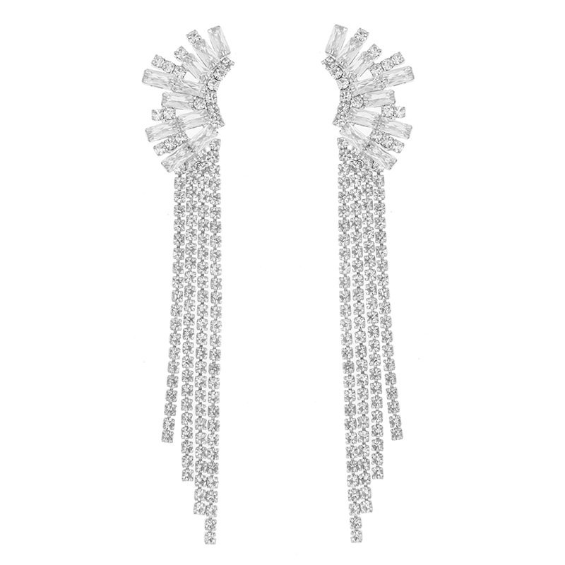 Hot-selling Korean-style light luxury zircon tassel earrings on Ali Express, cross-border European and American elegant rhinestone earrings and accessories Item Picture
