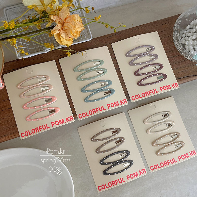 Spring new Korean-style polka dot oval hairpin for children, simple and sweet bye-bye clip, oil-dripping ins girl hairpin Application Scenario