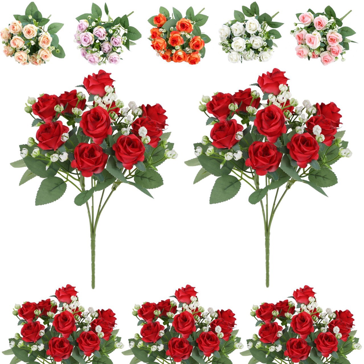 仿真花迷你玫瑰花婚礼新娘手捧花束客厅插花装饰渐变玫瑰假花批发