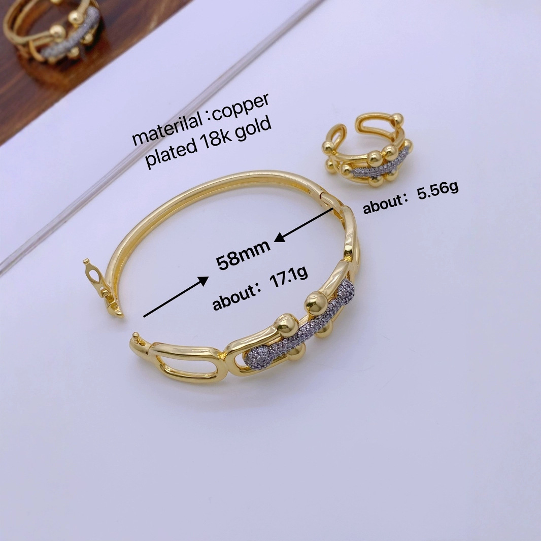 Cross-border best-selling fashionable European and American bracelets: Zircon small ball horseshoof bracelet, European and American ins style gold-plated personalized bracelet Specification image