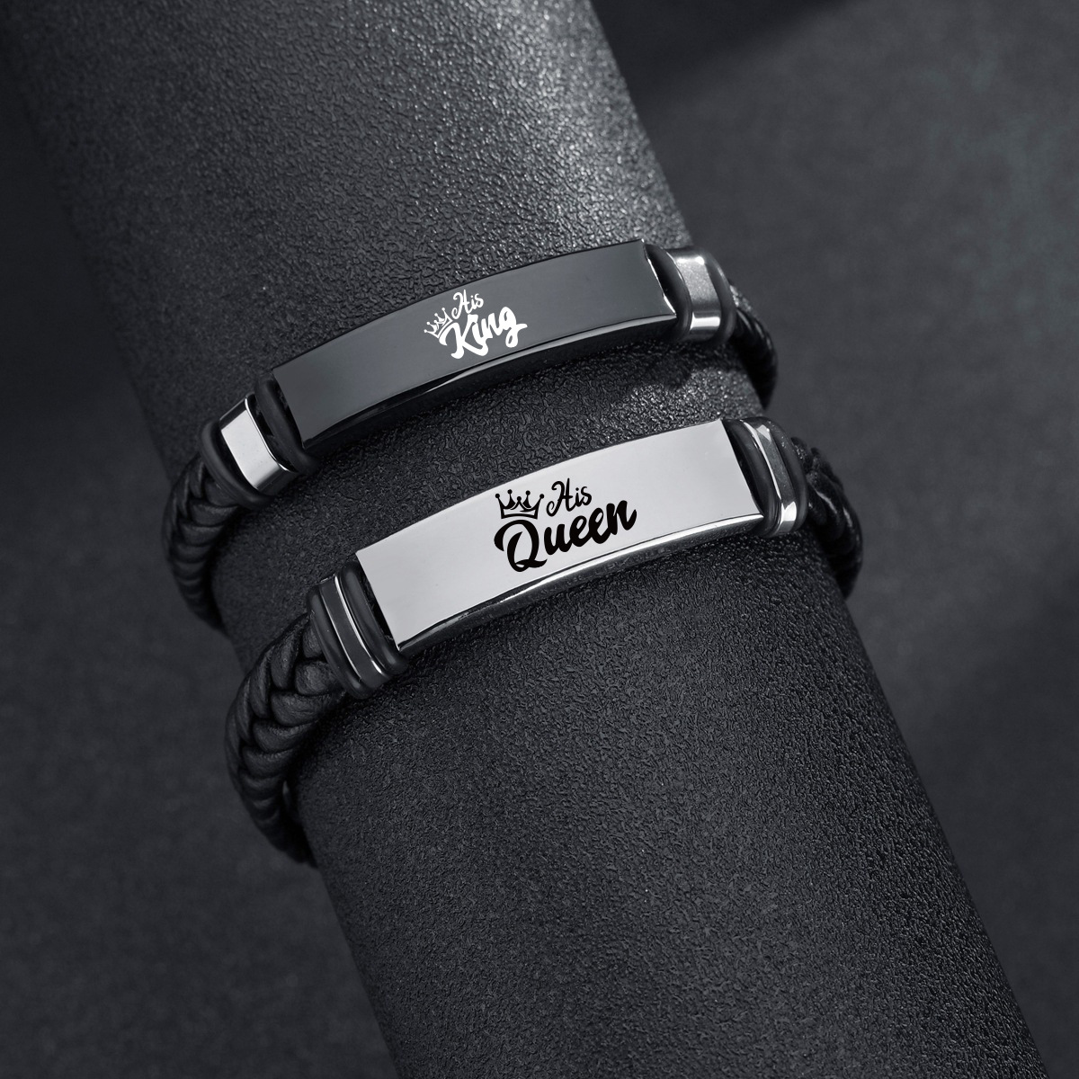 New cross-border Amazon products from Europe and America are now available: stainless steel simple bracelet, couple's leather hand-woven fashionable wristband Specification image
