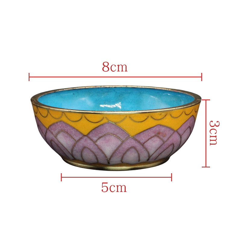 Cloisonne eight-auspicious offering bowl Buddhist ritual vessel, traditional copper body cloisonne enamel polished lotus offering bowl Application Scenario