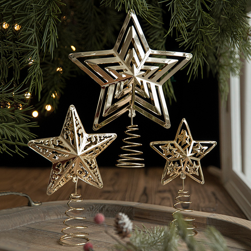 Decoraciones navideñas feliz navidad nuevo cross-border hierro forjado estrella de techo de árbol árbol de navidad estrella de cinco puntas de oro decoración de ventana arreglo de navidad colocación