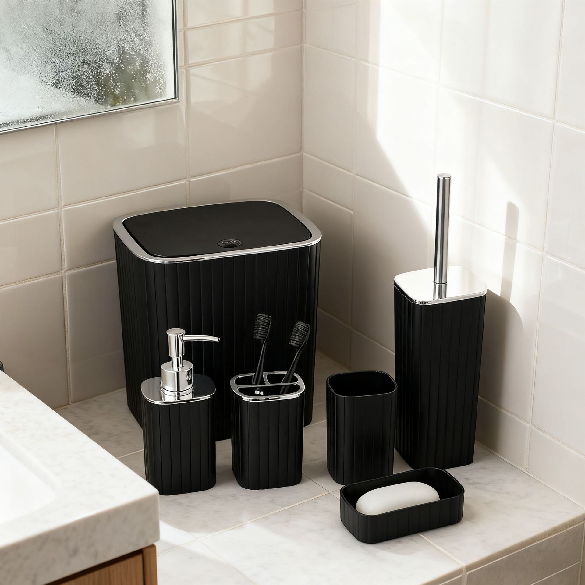 酒店旅馆镀银浴室家用卫浴套装牙刷皂盒垃圾桶轻奢架子洗漱用品6件套