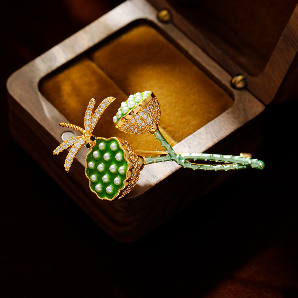 Hyacinth2025 New style Chinese trend lotus pod Dragonfly enamel brooch Elegant and creative brooch pin unique design accessory details Picture