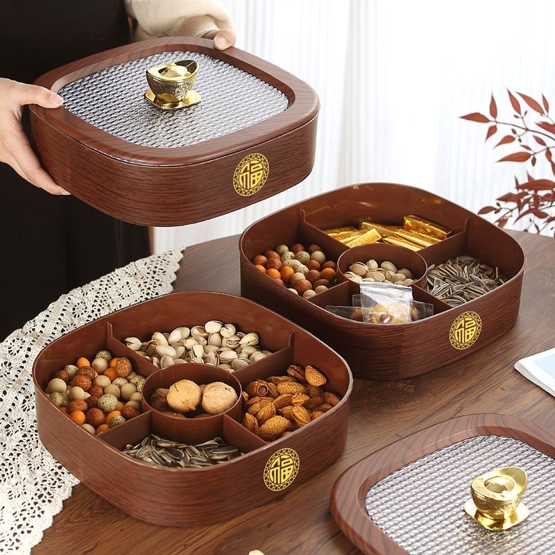 Imitation wood grain high-end dry fruit box, living room home nut plate, 2025 new model, melon seed snack storage, candy box details Picture