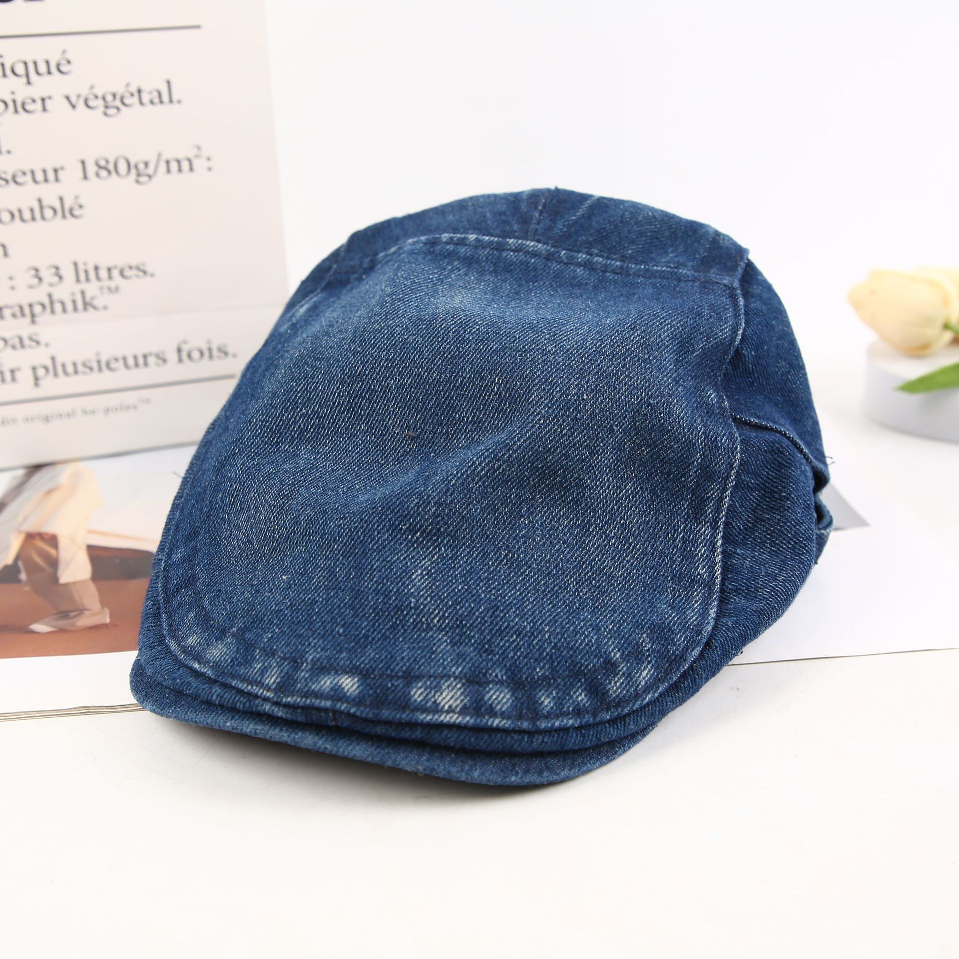 Denim forward hat, washed and aged beret, new retro and versatile style details Picture