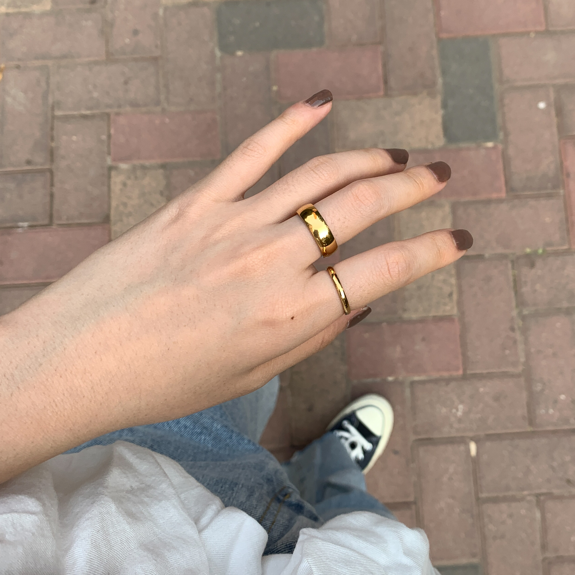 ins non-fading 18K colored gold Korean version approximately extremely fine two-joint smooth surface ring, women's index finger tail ring titanium steel jewelry Application Scenario