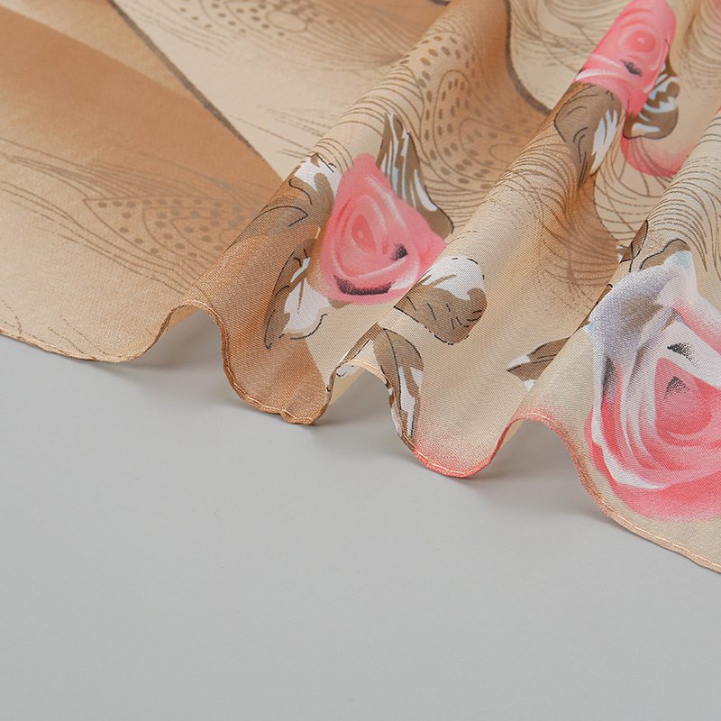 外贸雪纺丝巾玫瑰花羽毛女披肩围脖长巾 春秋女防晒丝巾 XQ270