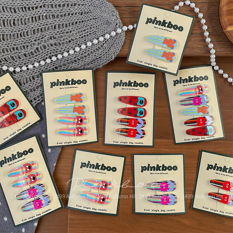 New Korean-style dopamine color printed bear hair clips for children, side-cut bangs clips, cute side clips, pinkboo color striped hair clips, cartoon decorations, multiple styles, fashionable and personalized hair for girls
